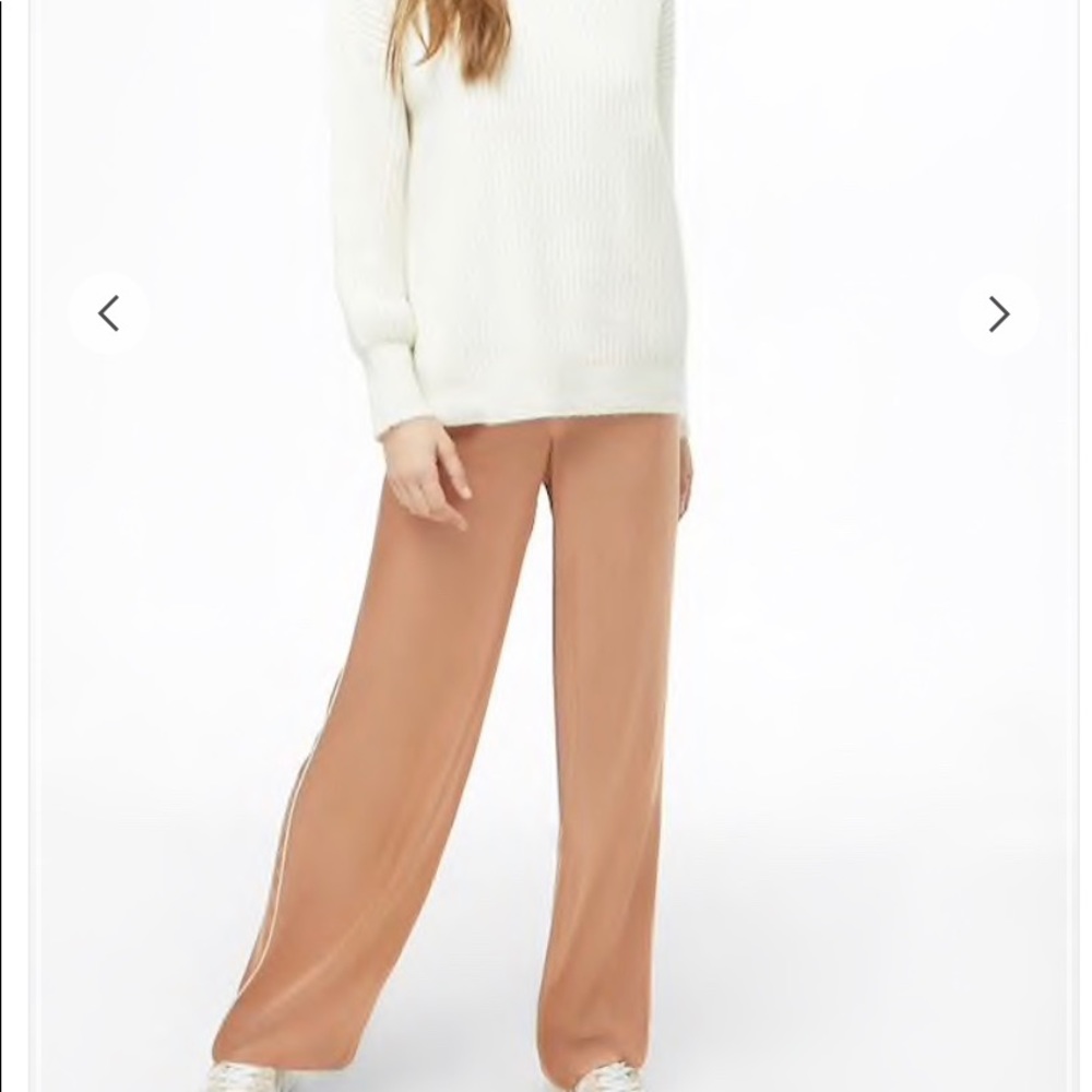 Piped wide leg rose gold satin pants